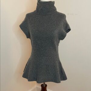 Ralph Lauren 100% Cashmere Gray Turtleneck Peplum Sweater Top Small